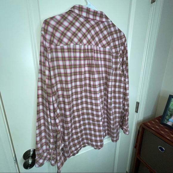 Talbots Plus Pink Plaid Cotton Button Down Blouse 2X - Picture 13 of 15